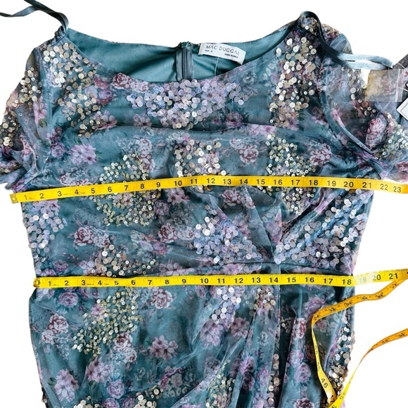 MAC DUGGAL Gray Embellished Illusion Long Sleeve Faux Wrap Gown NEW - Picture 4 of 6